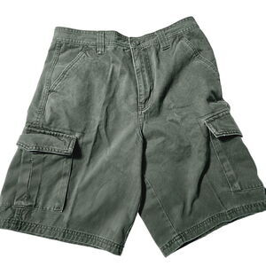 Faded Glory Mens Shorts Green Size 30 100% Cotton Button Zip Cargo Pockets